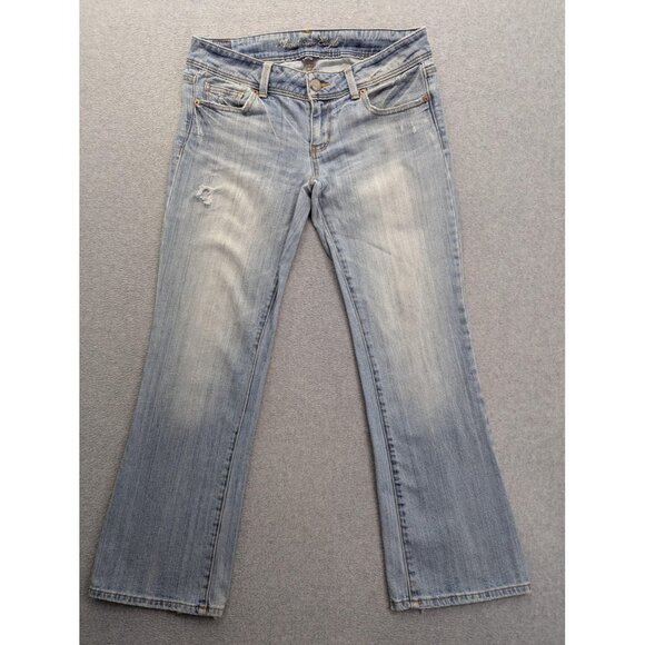 American Eagle Jeans Womens 10 Short Light Wash Slim Boot Stretch Distressed - Picture 1 of 16